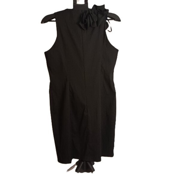 S.L. Fashions Black Dress with Rosette Adorned V-Neck and Back Women's Size 14 - Picture 9 of 16